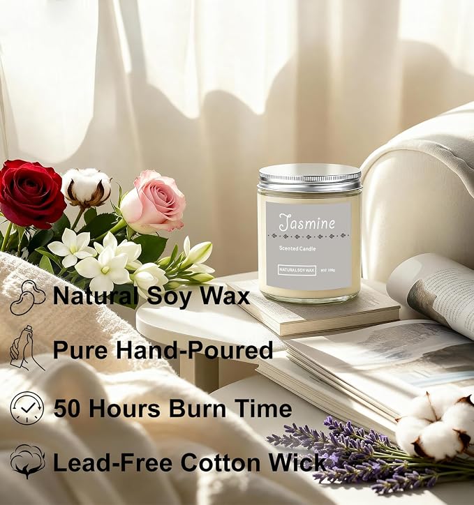 Scented Candle Gift Set, 4 Pack 25oz Soy Wax Candles, 200 Hour Burn Time, Long Lasting Aromatherapy Candles for Home Fragrance, Ideal Gift for Women and Men – Lavender, Jasmine, Rose, Vanilla