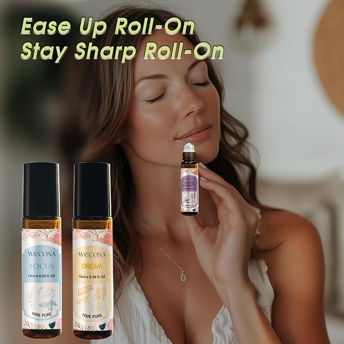 Wecona Aromatherapy Essential Oil Roll-On Set – 6x10ml Essential Oil Blends with Roller Bottles, Portable Essential Oils for Diffusers for Home,Relaxing Gift for Women & Men