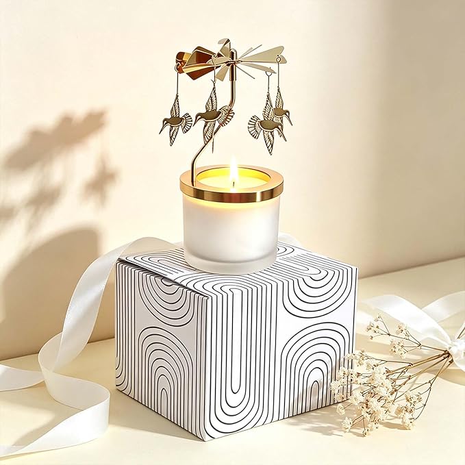kingnero Lavender Scented Candle Carousel Rotary Candle Holder Spinning Tea Light Holder Birthday Gifts for Women, Mom, Wife, Girlfriend, Sister, Female Friends, (Golden Hummingbird)