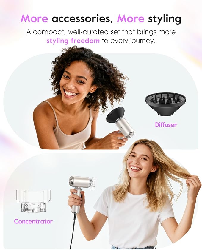 slopehill Dual Voltage Travel Mini Hair Dryer, Lightweight Ionic Blow Dryer, Professional Fast Drying, Compact Portabe Quiet Hairdryer with Magnetic Diffuser for Women, International European 100-240V