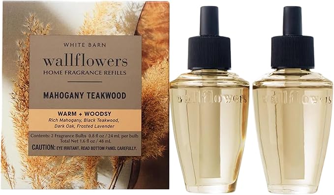 Bath & Body Works Wallflowers Refills, Mahogany Teakwood Scent, Plug-In Air Freshener Refills for Bedrooms, Bathrooms & Living Spaces, 2 Pack