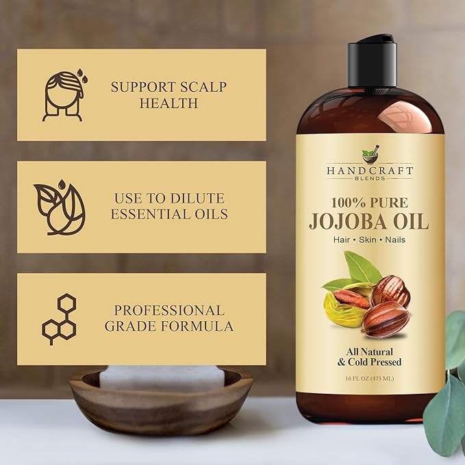 Handcraft Blends Jojoba Oil | 100% Pure and Natural | Ayurvedic Skin Care | Premium Grade Carrier Oil | Face | Skin | Hair | Massage | Cold-Pressed | Hexane-Free | 16 Fl Oz