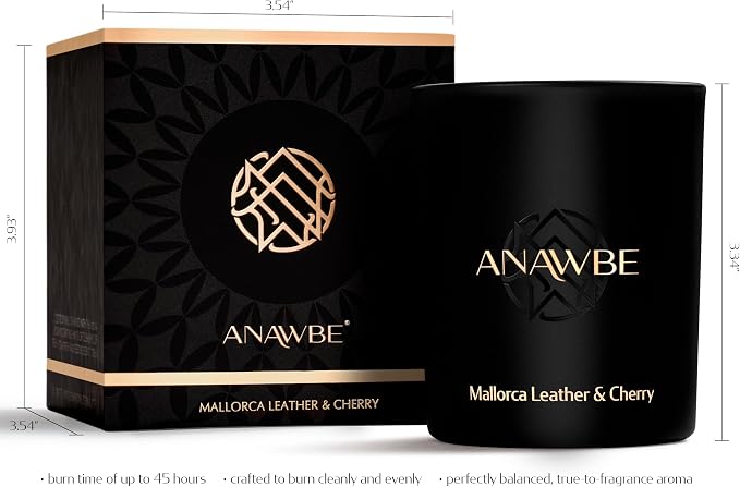 Leather & Cherry Scented Candle, Refined Notes of Leather, Black Cherry, Vanilla, Soy Candles for Men and Women, 45-Hour Long-Burning Luxury Candle & Gift Box, 6 Oz.