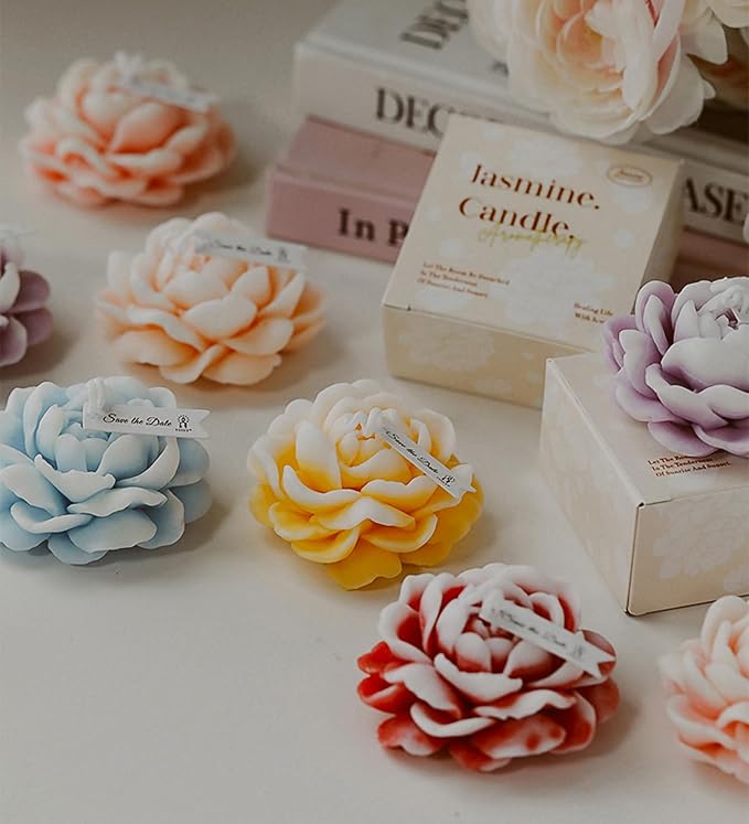 Jasmine Flower Shape Scented Candle,50G Multicolour Romantic Soy Wax Aesthetic Decorative Healing Candle for Valentine's Day Wedding Birthday,Prefect Gift for Meditation Stress Relief Mood (Red)