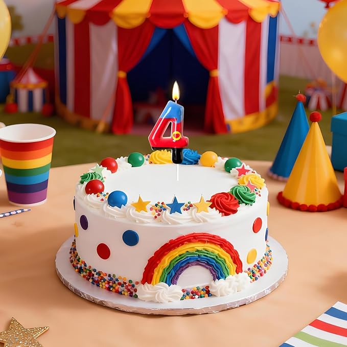 Number 4 Birthday Candle for Cake – Red Blue Cartoon Hero Style with Heart Design – Cute Cake Topper for Birthday Party Decoration