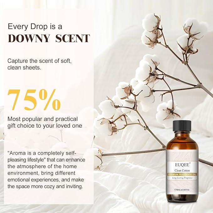 EUQEE Clean Cotton Fragrance Oil, 2.02 Fl oz/ 60ml Fragrance Oils for Diffuser, Candle Making, DIY Soap with Glass Dropper
