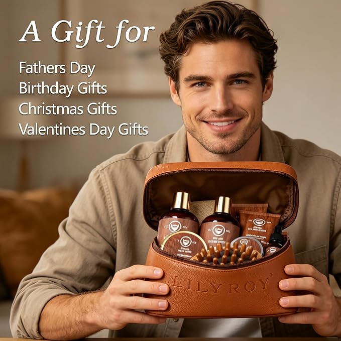 Fathers Day Gifts, Gift for Men, Spa Set for Men - Luxuious 30-Piece Sandalwood Bath & Beard Gift Set, Bath & Body Care Kit for Him | Christmas, Valentines Day, Birthday, Gift for Dad