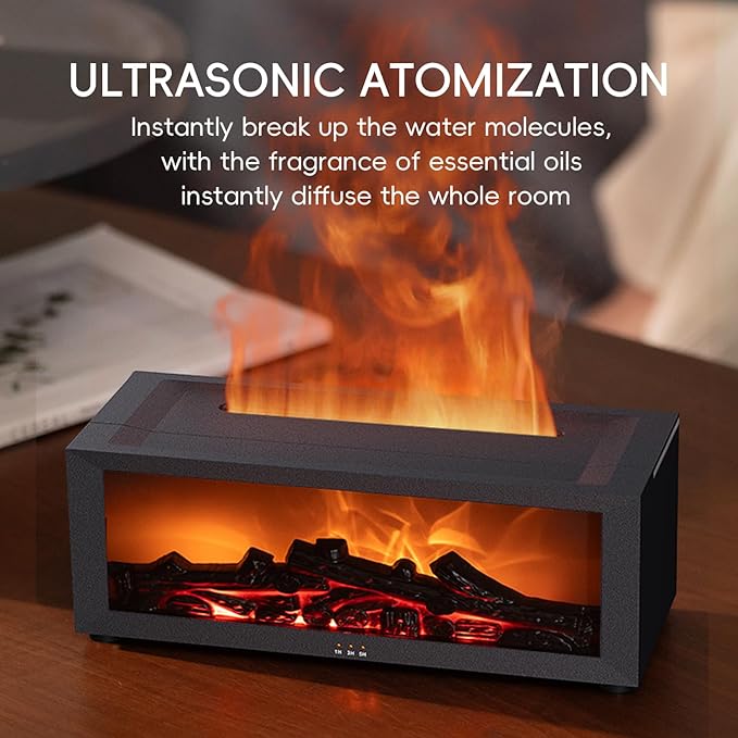 YALEDI Essential Oil Diffuser, 7 Colors Fireplace Flame Fire Oil Diffuser, 150ml Ultrasonic Aromatherapy Humidifier, Scent Diffuser with Remote Control & Timer for Home,Bedroom,Office,Yoga (Black)
