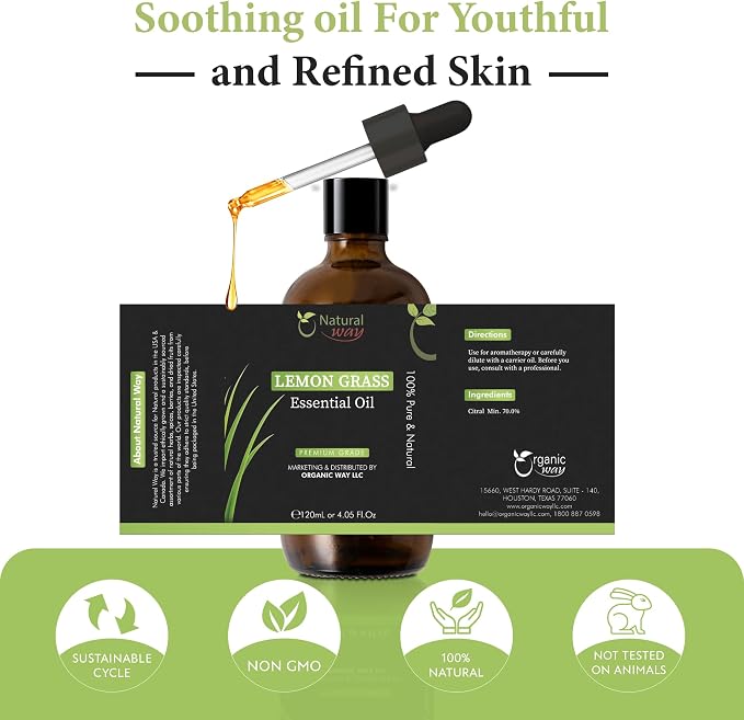 Essential Oil | Pure Aromatherapy Oil for Diffusers, Hair Growth, Skin, Scalp Care, Massage | Refreshing Hair Oil for Women & Men | Essential Oil for Diffuser (Lemongrass)