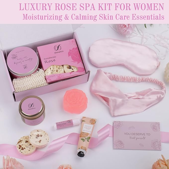 Mothers Day Spa Gifts for Women, Bath Gift Baskets, Birthday Relaxing Spa Self Care Gifts for Women, Home Rose Bath Shower Care Package for Wife, Mothers Day Gift Basket for Mom Her Friends
