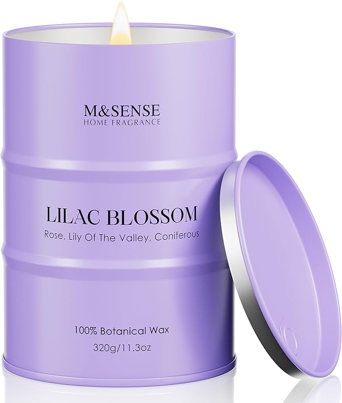 M&SENSE Lilac Blossom Soy Candles for Home Scented, 11.3oz 70 Hour Long Burning Aromatherapy Candle for Stress Relief Meditation Yoga Relaxing SPA, Housewarming Gifts for Women