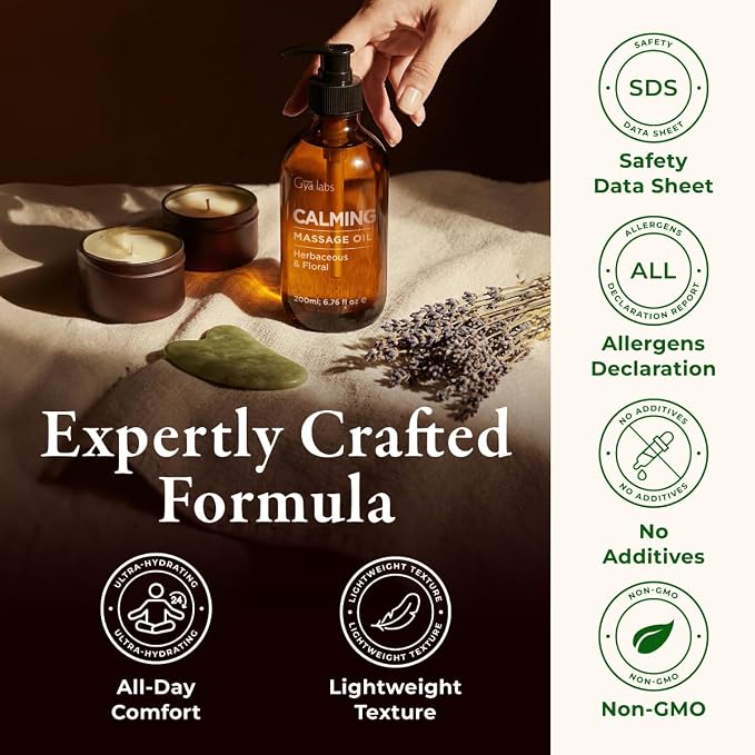 Gya Labs Calming Massage Oil - 6.76 Fl Oz - Lavender Massage Oil & Total Relaxation, Inspires Spa-Like Atmosphere - Authentic Ingredients, Non-Gmo And Cruelty-Free