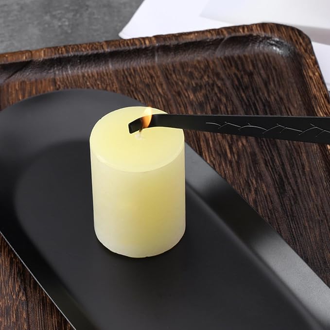 4 in 1 Candle Accessory Set, Candle Snuffer, Candle Wick Cutter, Candle Dipper, Storage Tray Plate, Candle Care Kit with Velvet Pouch for Candle Lover (Black)