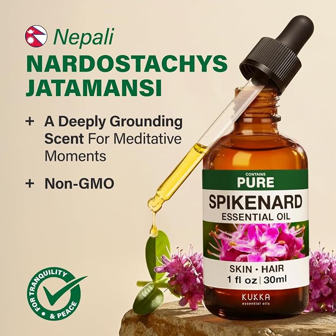 100% Pure Spikenard Oil - 1 Fl Oz Spikenard Essential Oil for Hair, Skin, Diffuser, Aromatherapy & DIY Soap Making Scent