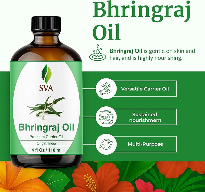 SVA Bhringraj Premium Carrier Oil 4oz (118ml) With Dropper for Hair Oiling, Scalp Massage & Skin Care