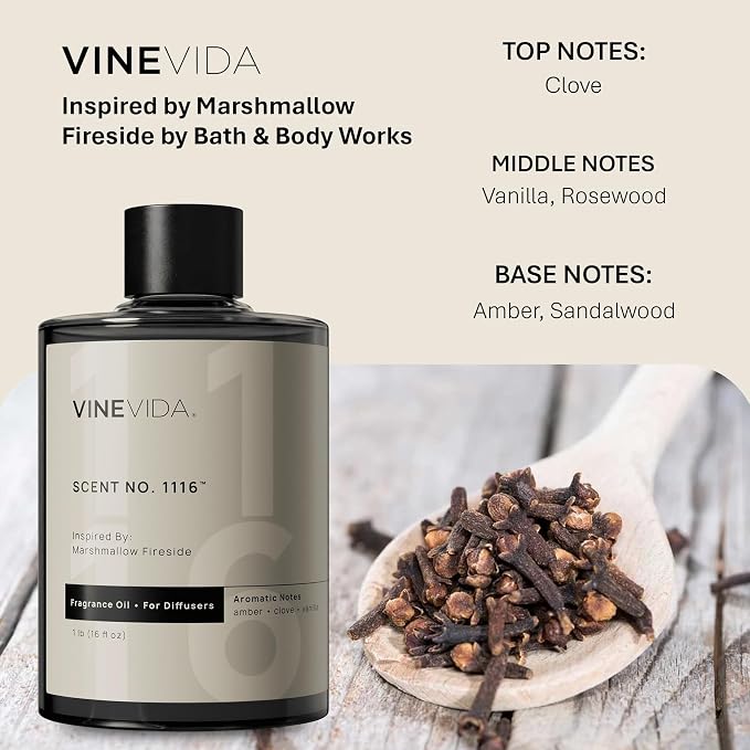 VINEVIDA [16 Fl Oz] Scent NO. 1116 Fragrance Oil for Cold Air Diffusers, Aromatic Notes of Amber Clove Vanilla, Essential Oils for Diffuser Oil Refill & Air Freshener Room Spray