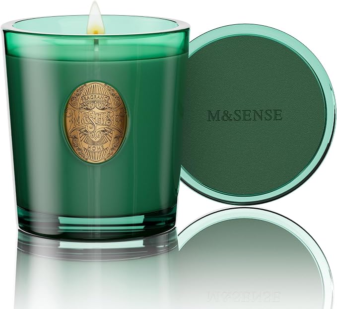 M&SENSE Natural Soy Candle | Eucalyptus Cedarwood& Emerald Green | 9.2 oz, 50H Burn Time | Luxury Scented Candle for Relaxation, Gifting, Home Décor | Ideal for Bedroom, Office, Party Ambiance