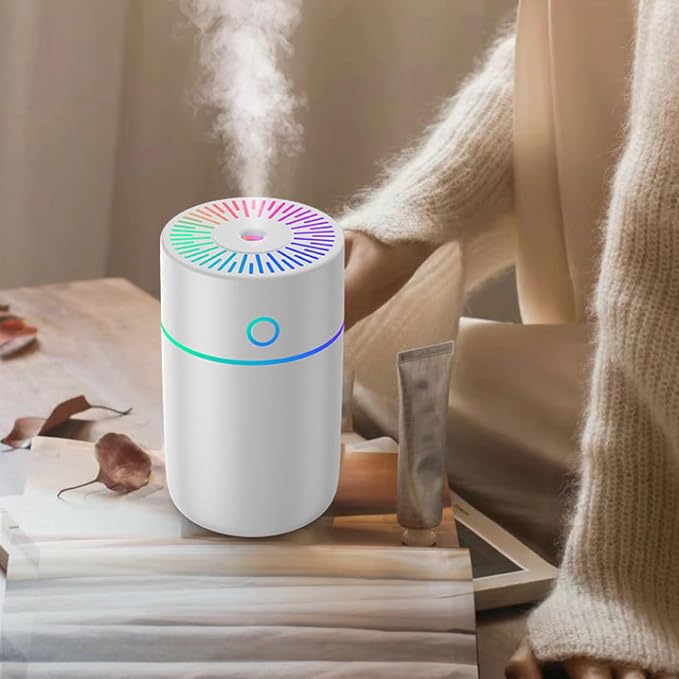 Desktop Humidifier with Colorful Lights, 250ml USB Powered Auto Shut Off Mini Diffuser Travel Humidifiers for Hotel Bedroom Humidifier for Bedroom, Office
