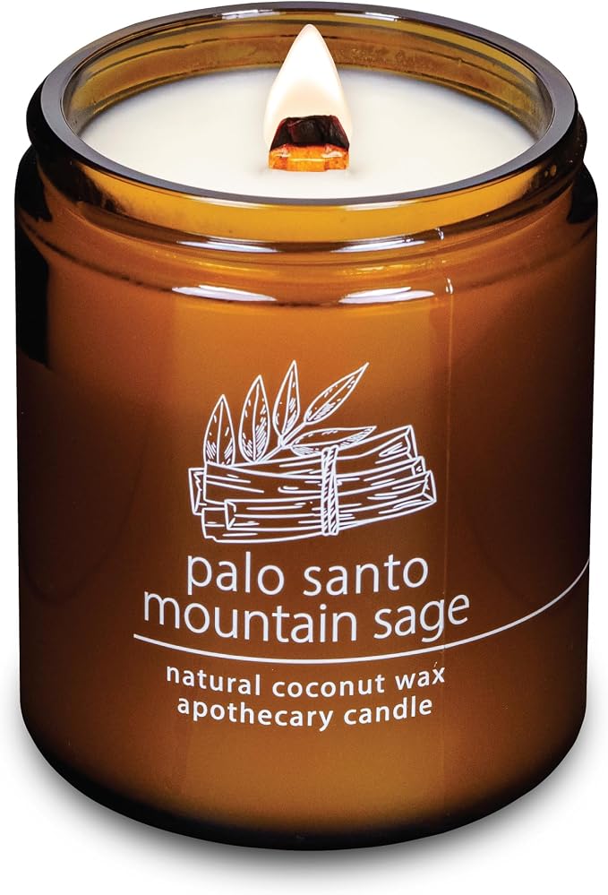 Hemlock Park Palo Santo Mountain Sage Apothecary Scented Candle | Crackling Wood Wick, Botanical Fragrance & Coconut Apricot Wax | Up to 60 Hour Burn Time | 8 oz | Made in USA