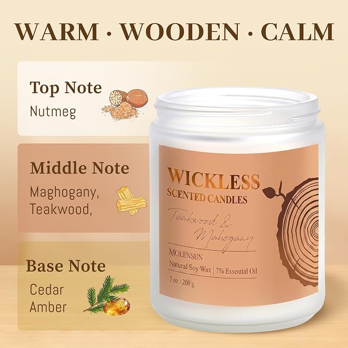 Teakwood & Mahogany Wickless Candle for Candle Warmer Lamp with 10ml Essential Oil for Custom Aroma, Flameless Non-Toxic Soy Scented Candle for Home, Birthday Gift for Men & Women