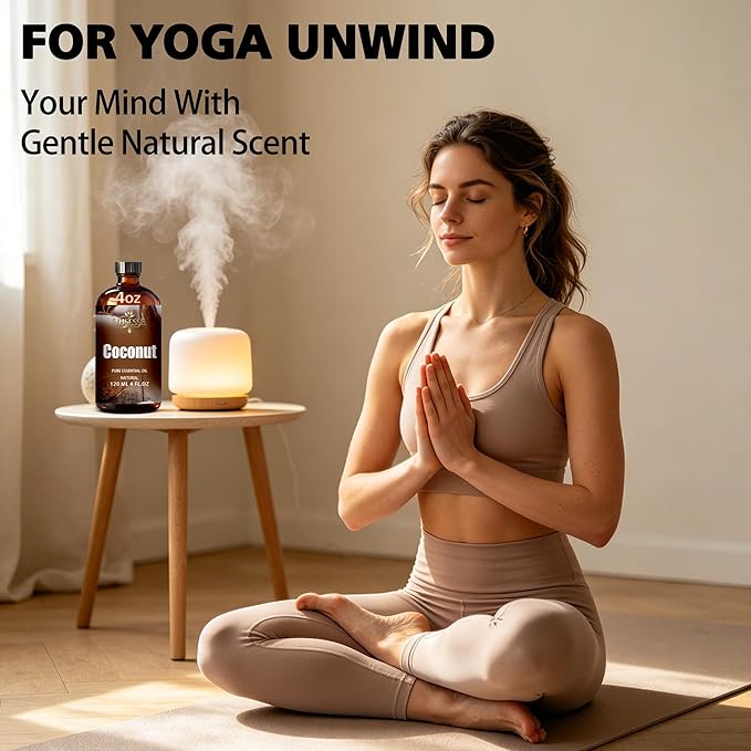Coconut Essential Oil, Coconut Oil 4 Fl Oz 120ml for Diffuser Yoga Soap & Candle Making – with 0.33 Oz Roller Ball & Dropper YHSESSE Essential Oils