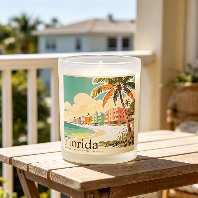 Florida Sunshine Scented Candle, Orange & Orange Blossom & Sea Breeze, Florida Gifts, Florida Souvenirs, Florida Souvenirs and Gifts, 100% Soy Wax, 7OZ