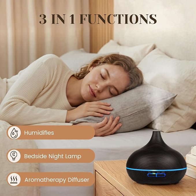 Hanolly Essential Oil Diffuser for Home, 500ML Aromatherapy Diffuser Humidifier with 12 Essential Oils, 7 Color LED Lights, Quiet Cool Mist Diffuser for Bedroom, Office