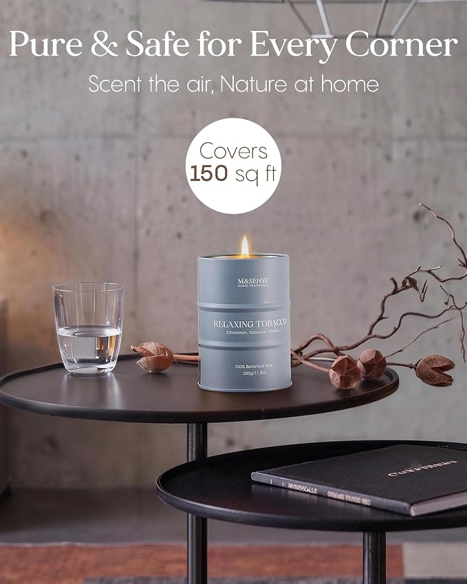 M&SENSE Tobacco Vanilla Scented Candles Natural Non Toxic, Aromatherapy Candle for Stress Relief Meditation Relaxing, Housewarming Gifts for Women Men, 11.3oz 70 Hour Long Burning