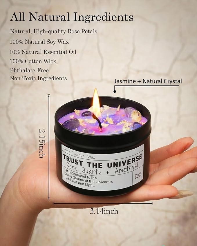 Trust the Universe Candle - Anxiety Relief, Self Care Gift, Meditation, Spiritual Gift, Crystal Candle, Opium Scent (8oz)