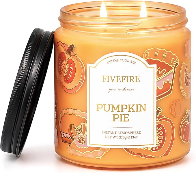 Pumpkin Pie Scented Candles for Autumn Home, 13oz Natural Soy Wax 2-Wick Jar, Up to 76-Hour Clean Burn, Warm Spiced Pumpkin Home Fragrance, Gift for Women Men
