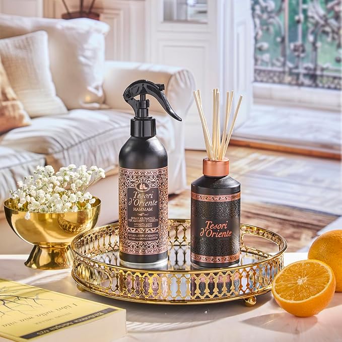 Tesori D’Oriente Reed Diffuser Set Hammam Scented with 8 Sticks, 200ml 6.76oz