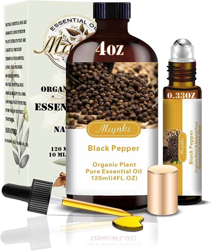 Black Pepper Essential Oil, Black Pepper Oil for Massage, Diffuser, Humidifier, DIY Candle, Soap, Energy, Focus, Gift Ready,Black Pepper Fragrance Oil - MLYNKL Essential Oils (4.33 fl oz / 130ml)