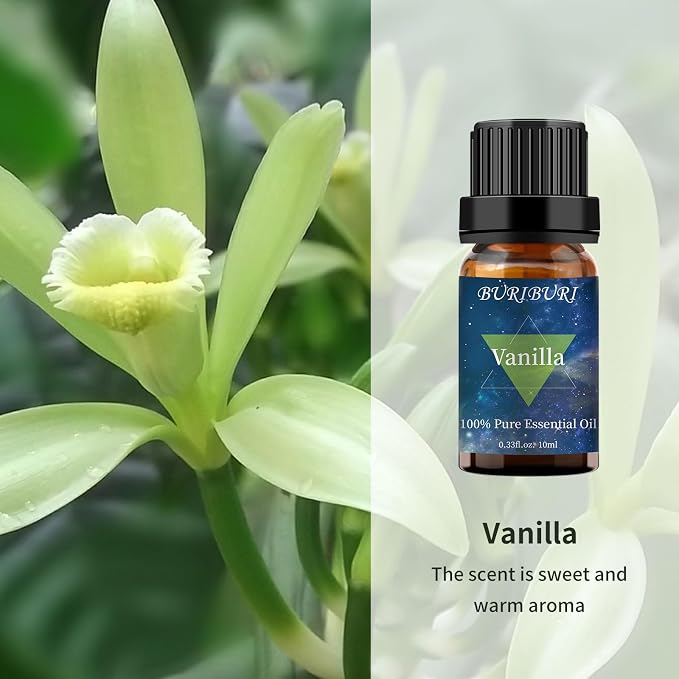 BURIBURI Lavender Essential Oil and Vanilla Oil Essential Oil Set, 100% Pure, Undiluted, Natural Essential Oils Mother's Day Gift Set for Diffuser, Massage (Lavender+Vanilla)