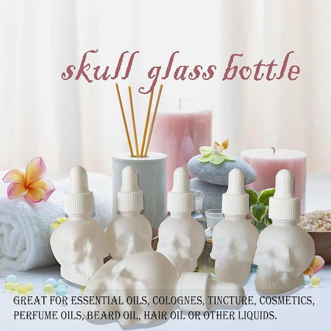 7 pcs Set 10ml Mini Skull Glass Dropper Bottle Leakproof Essential Oils Bottle for Storage and Travel (7pcs white skull bottle)