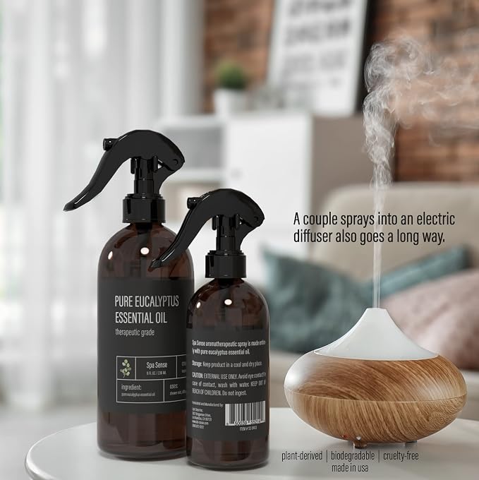 Spa Sense Pure Eucalyptus Oil Shower Mist and Steam Room Spray - Room Spray and Eucalyptus Spray for Shower - Premium Aromatherapy Essential Oil Spray - 4 Ounce, 2 Pack