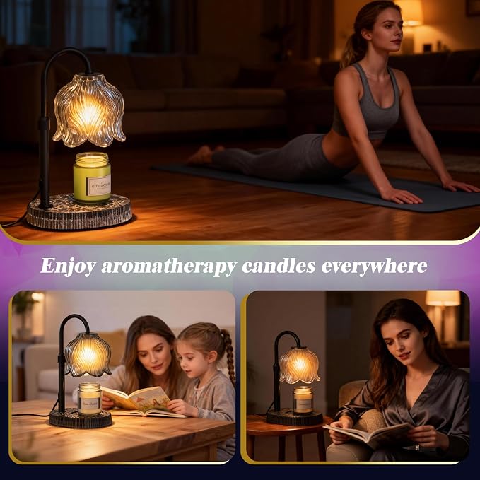 Candle Warmer Lamp with Adjustable Height - Flameless 4-Level Dimmable Wax Warmer, Timer Function & Stylish Design in Multiple Colors (Black)