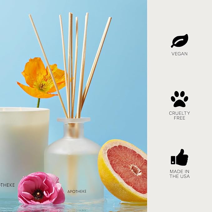 Apotheke Luxury Scented Oil Reed Diffuser Liquid Refill (Sea Salt Grapefruit) - Premium Home Fragrance Diffuser Refill Set with Sticks