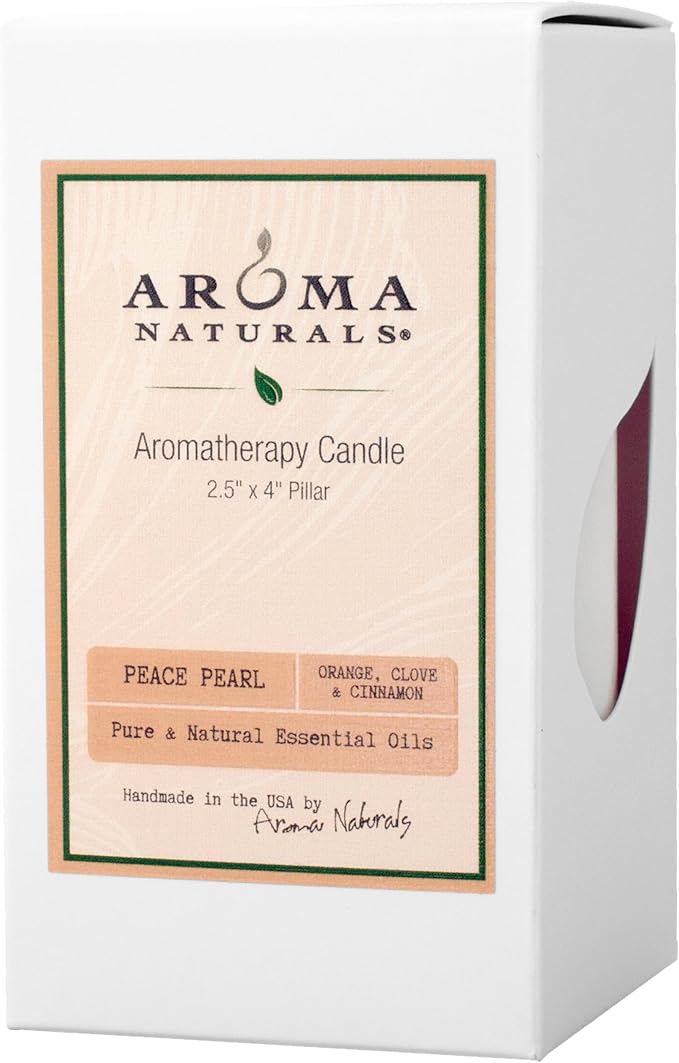Aroma Naturals Orange, Clove and Cinnamon Essential Oil Scented Pillar Candle, Peace Pearl, 2.5 inch x 4 inch