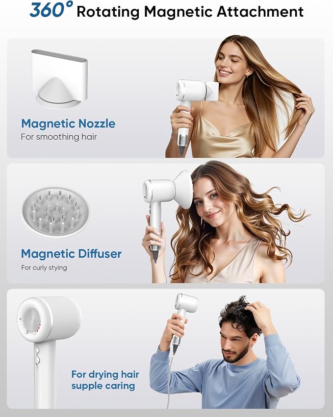 NUTROMO Hair Dryer with Carry Case, 3 Min Fast Drying-160000 RPM Professional High-Speed Ionic Blow Dryer 200 Millions Negative Ionic, Low Noise Hairdryer with Diffuser Nozzle for Home&Travel, White