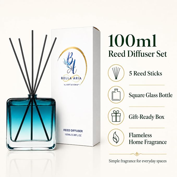Reed Diffuser Set for Home Fragrance – 100ml Summer Sea Breeze Aromatherapy Diffuser with Reed Sticks, Long Lasting Flameless Fragrance for Bedroom, Bathroom & Living Room, Decorative Glass Bottle