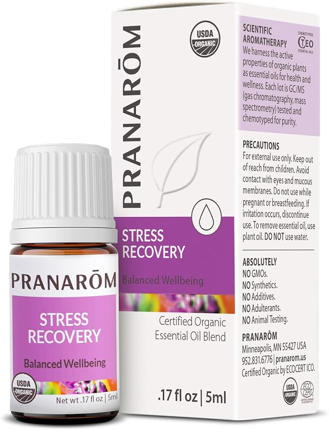Pranarom - Stress Recovery Essential Oil Blend (5ml) - Lavender, Bergamot, Clary Sage, and Rose Geranium - 100% Pure Essential Oil for Diffusing and Wellness | USDA and ECOCERT Certified Organic