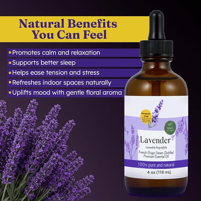 Steam Distilled Lavender Essential Oil - Premium Hair Growth Oil for Scalp Stimulation & Refreshing Aroma - Essential Oil Supports Healthy Hair, Skin & Mental Clarity - 4oz