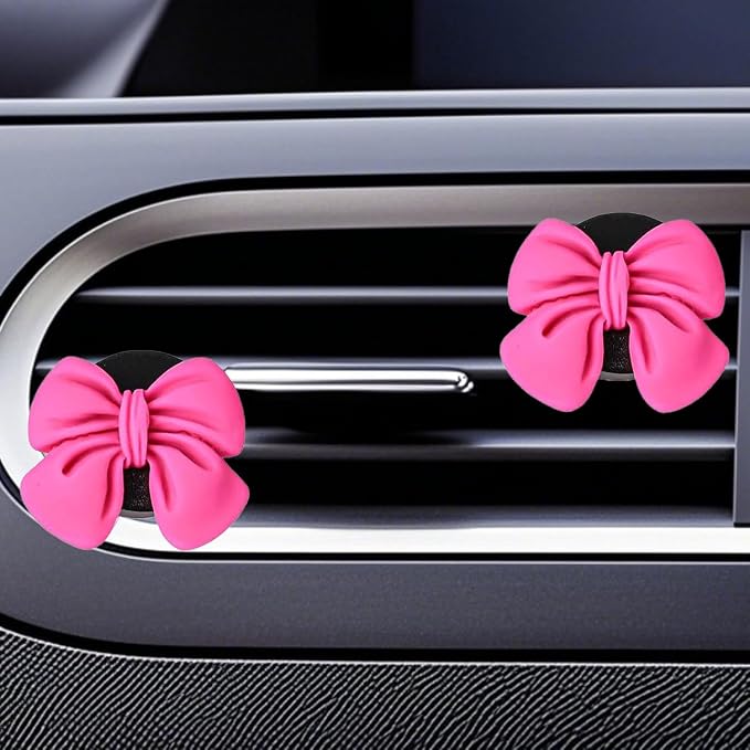 Bow Car Air Freshener Clips, 4 Pcs Cute Bow Car Air Vent Clip, Coquette Auto Air Conditioning Outlet Diffuser Perfume Clips, Interior Decoration, Auto Decor for Women Girls (Rose Red, 1.69in)