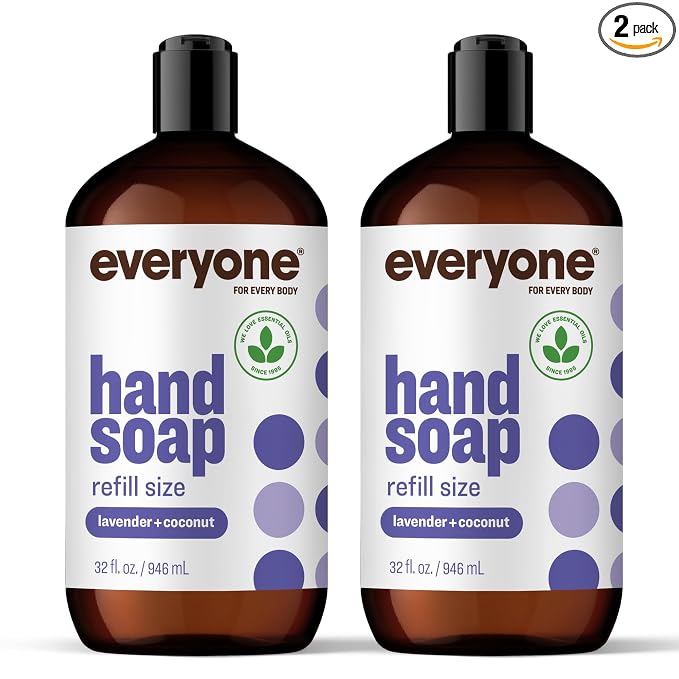 Everyone Liquid Hand Soap, 32 Ounce (Pack of 2), Lavender and Coconut, Plant-Based Cleanser with Pure Essential Oils