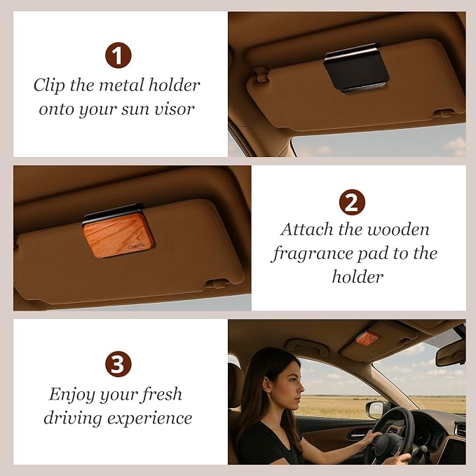 Car Air Freshener - Wood Air Freshener - Car Odor Eliminator for Visor Clip- Natural Scent Starter Kit, Vehicle Scent Diffuser for Cabin, Truck & SUV (Amber)