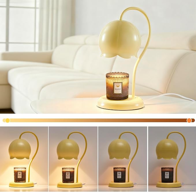 Light Yellow Cute Flower Candle Warmer Lamp with Timer Dimmable, Bedroom House Office Aesthetic Living Girls Room New Home Decor, Christmas Birthday New Year Gifts for Women Mom