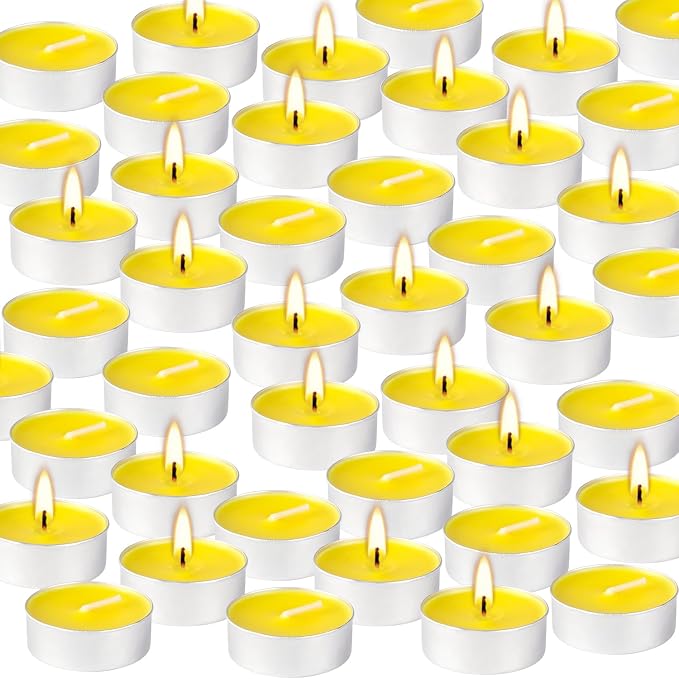 100 Pack Scented Tealight Candles - 4 Hours Burning Lemon Aromatherapy | Valentine's Day Romantic Dinner & New Year Home Decor, Yellow Votive Candles for Wedding, Holiday Gift & Emergency (Yellow)