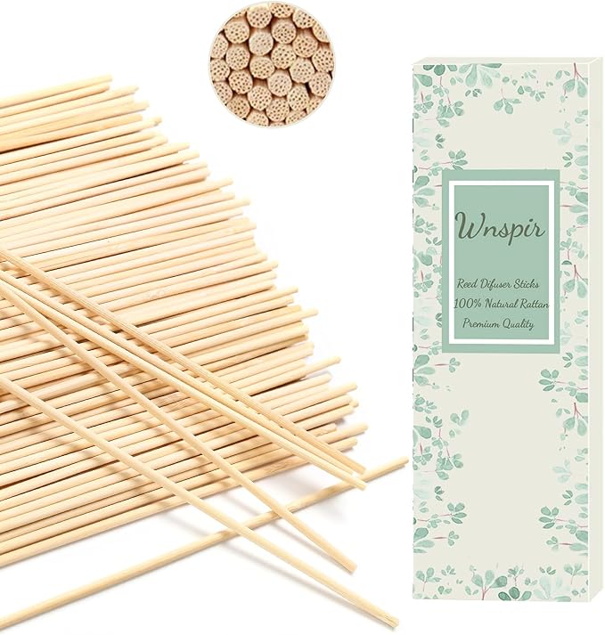 Wnspir100PCS Reed Diffuser Sticks,10 Inch Diffuser Reeds- Natural Rattan Wood Sticks Essential Oil Aroma Diffuser Sticks Refill Replacement for Aroma Fragrance(Natural Color 10inch)