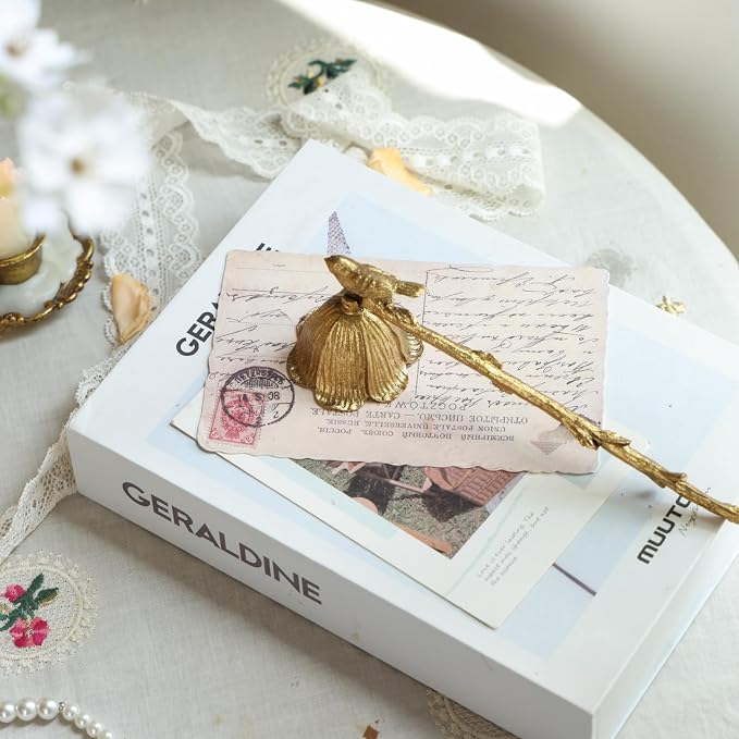 NIKKY HOME Gold Floral Candle Snuffer with Long Handle, Vintage Elegant Candle Extinguisher with Bird, Decorative Metal Wick Flame Snuffer Candle Accessory