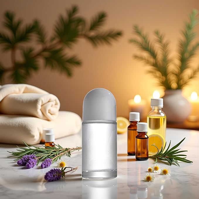 2Pcs White 50ML Glass Empty Roller Bottles with Plastic Roller Ball, Deodorant Roll On Containers Leak Proof Massage Ball Bottles with Cap for Essential Oil Perfume Cosmetics